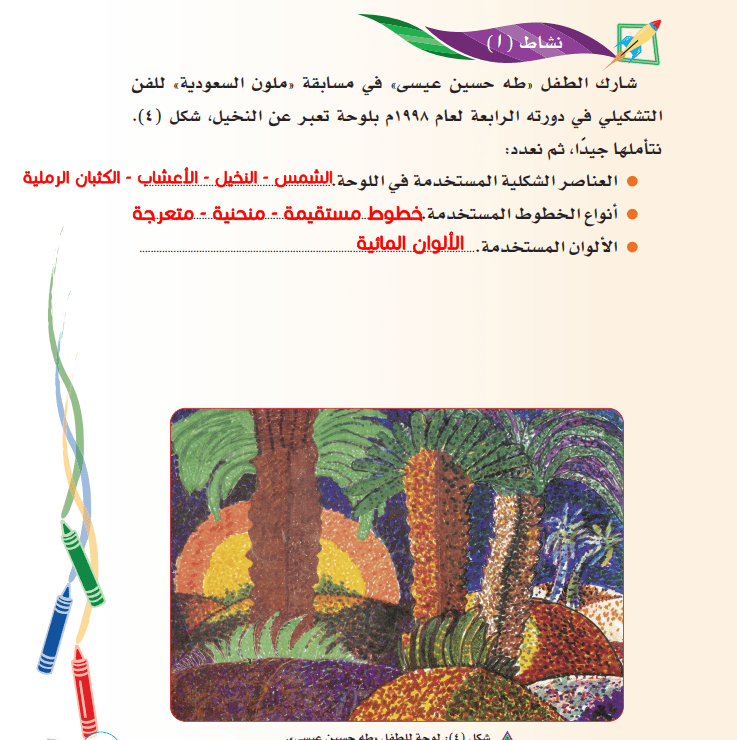 حل كتاب التربية الفنية ثاني ابتدائي ف1 الفصل الاول 1446 محلول