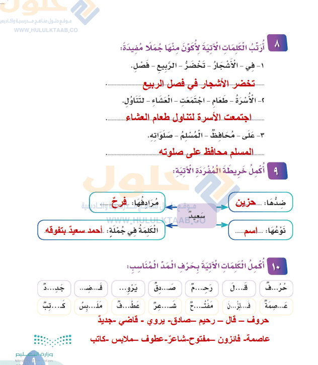 حل كتاب لغتي ثالث ابتدائي الفصل الدراسي الاول ف1